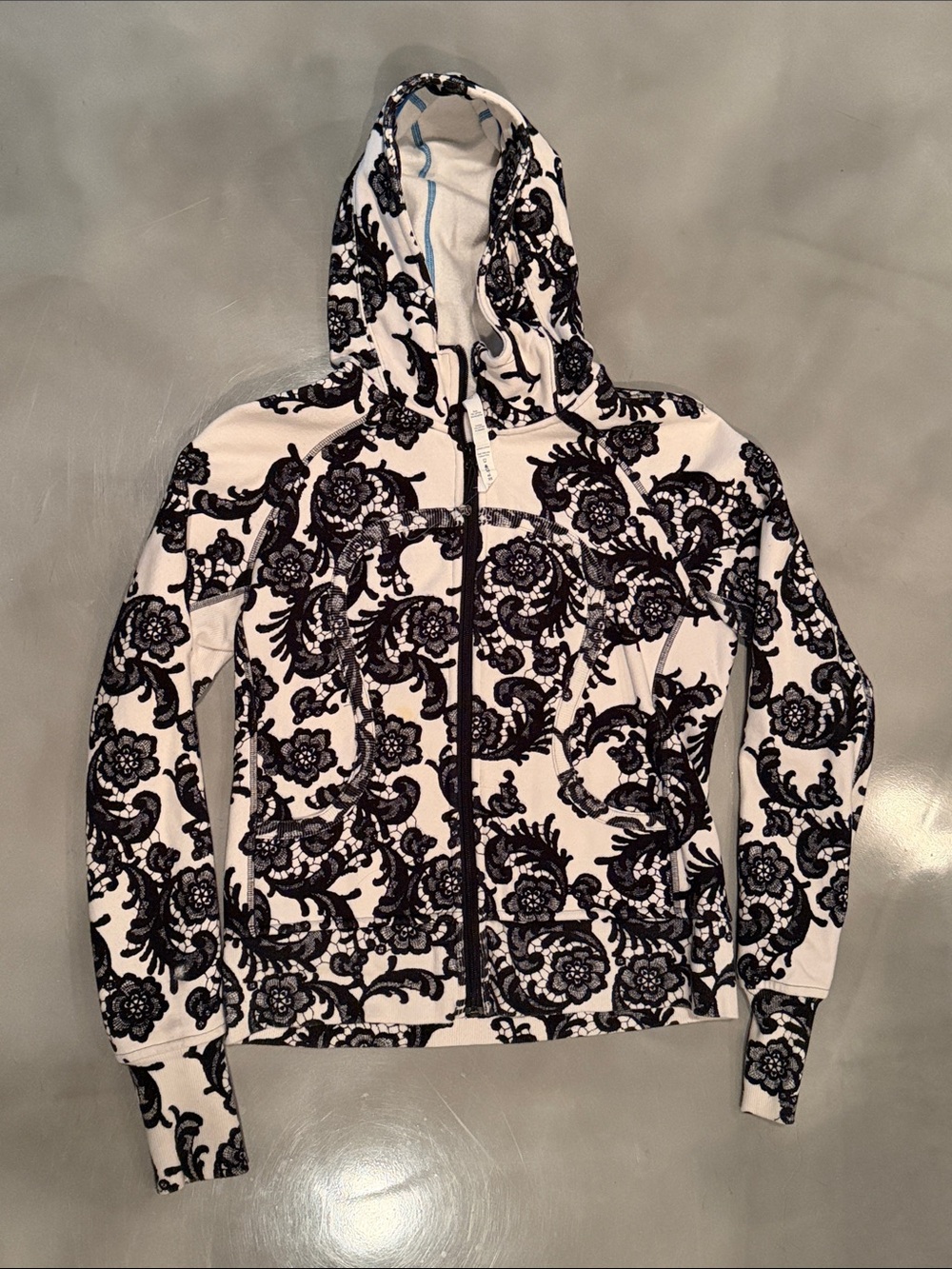 lululemon athletica White Hoodie with Black Floral Pattern